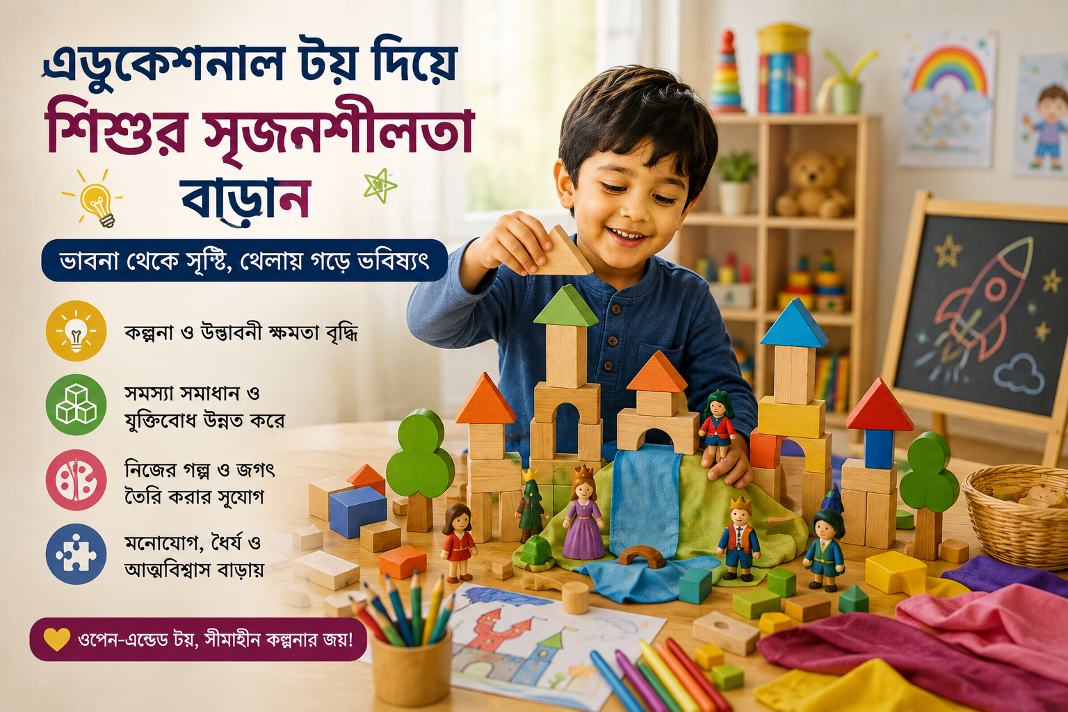এডুকেশনাল টয় নিয়ে সৃজনশীলভাবে খেলছে একটি শিশু