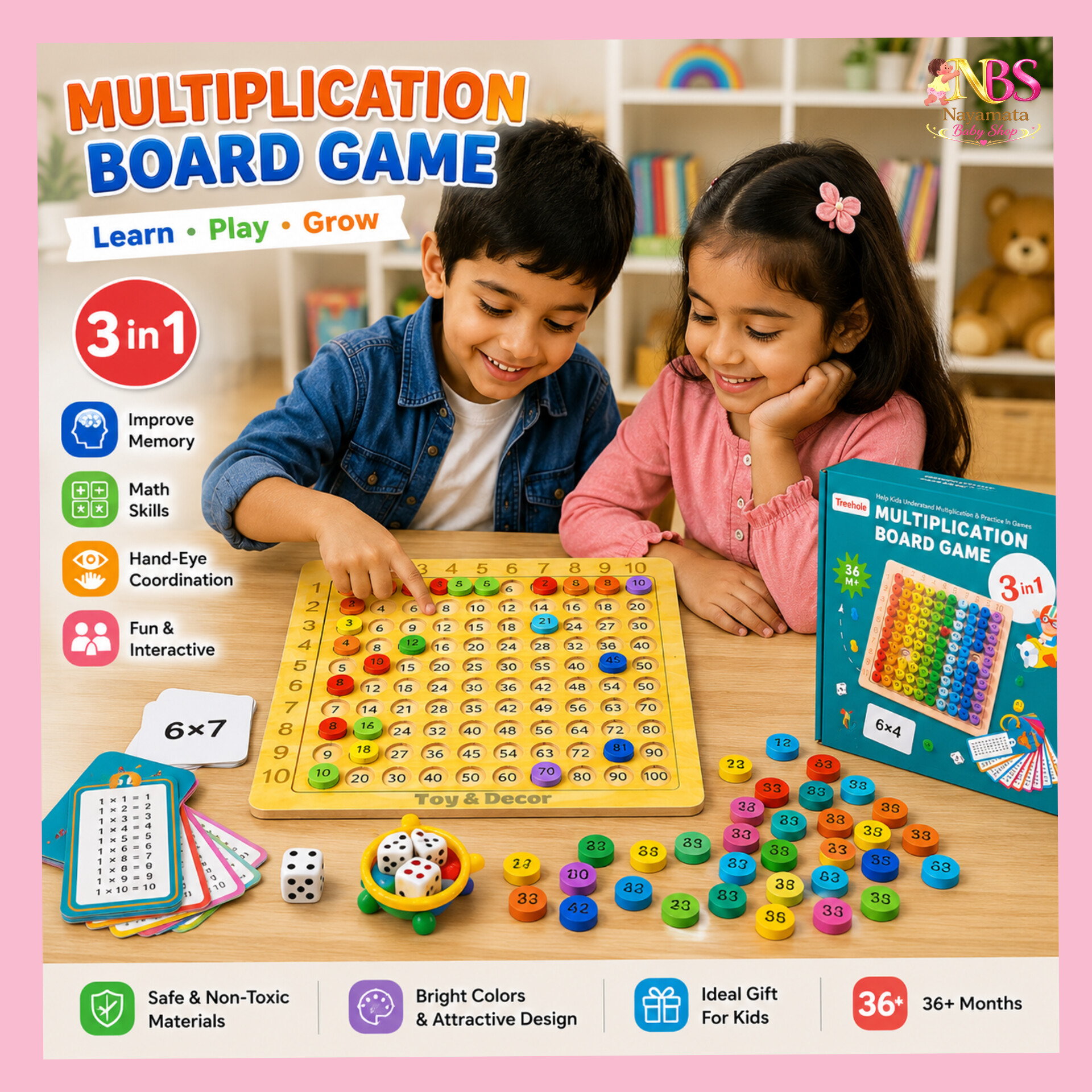 InShot_20260518_100638374.jpg Multiplication Board Game for Kids BD | 3 in 1 Educational Toy - Image 1