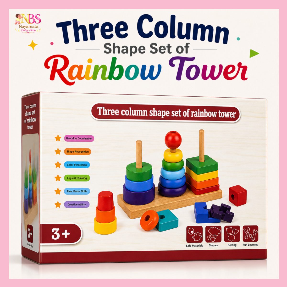 Three Column Shape Set Rainbow Tower BD wooden educational toy for kids