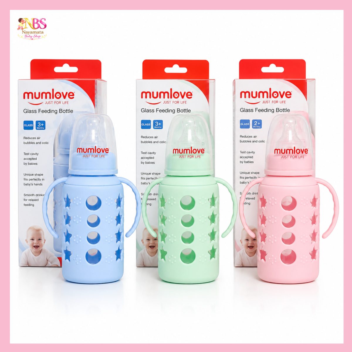 Mumlove Baby Feeder Double Protection Unbreakable Glass Feeding Bottle with Handle & Silicon Cover