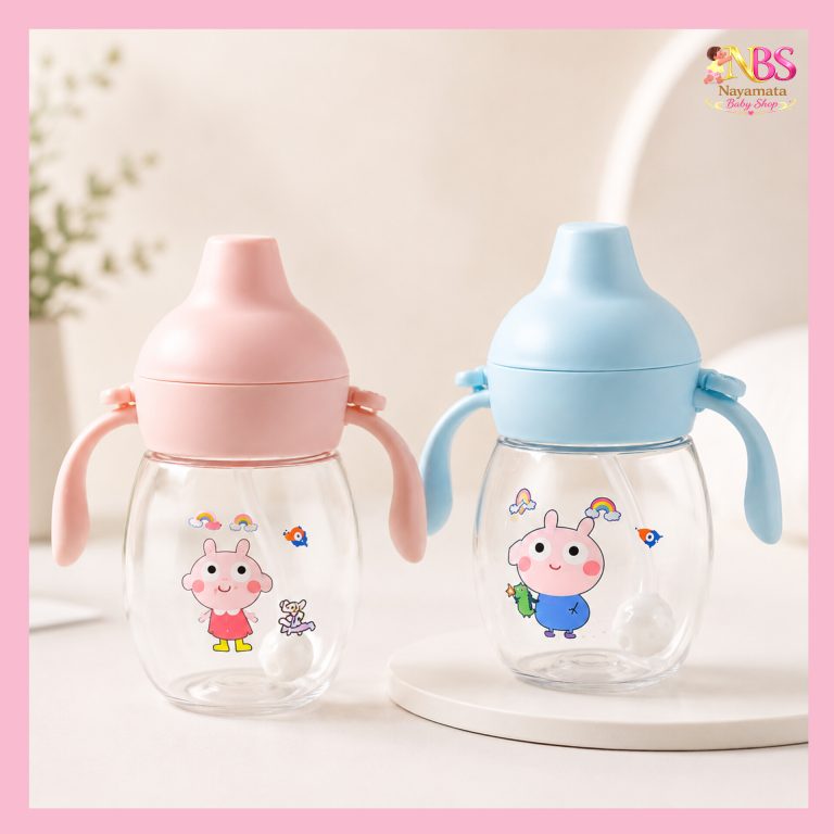 Premium Duck Beak Baby Training Straw Bottle with Handle 300ml – হাতল সহ শিশুর স্ট্র বোতল