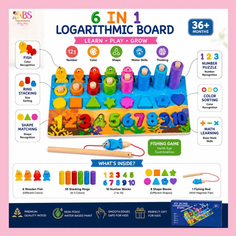 6 In 1 Montessori Logarithmic Learning Board for Kids 36+ Months – শিশুর শিক্ষামূলক কাঠের খেলনা বোর্ড