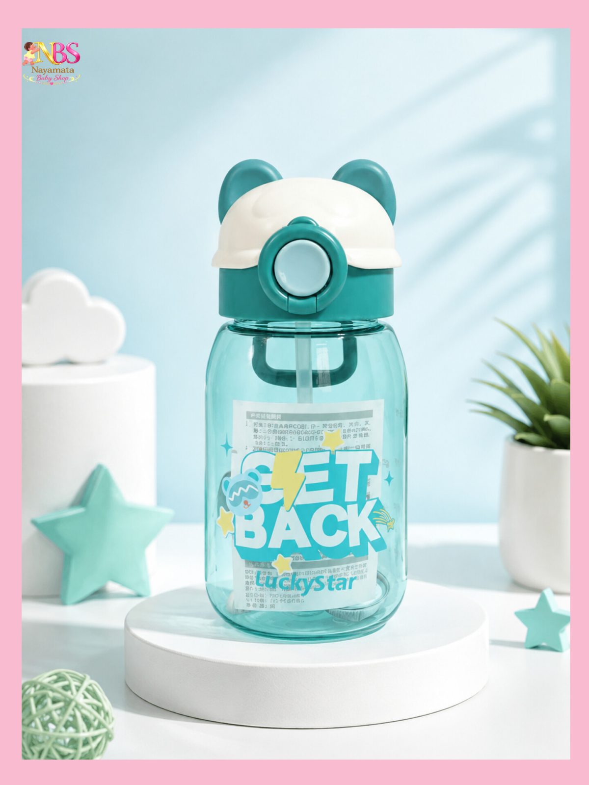 Cute panda baby straw bottle 620ml with handle