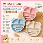 Wheat straw bear design kids split dinner plate