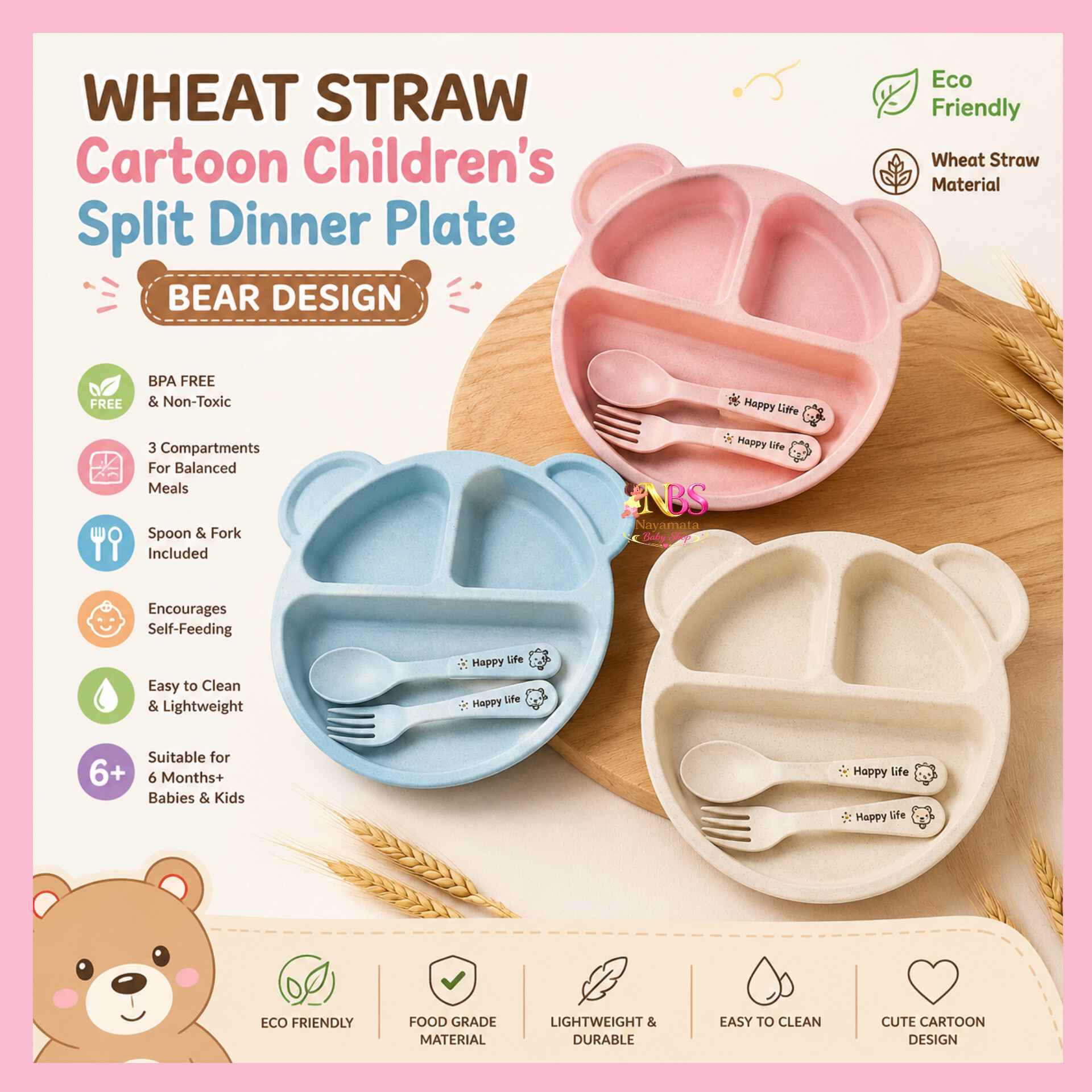 InShot_20260625_150647045.jpg Wheat straw bear design kids split dinner plate