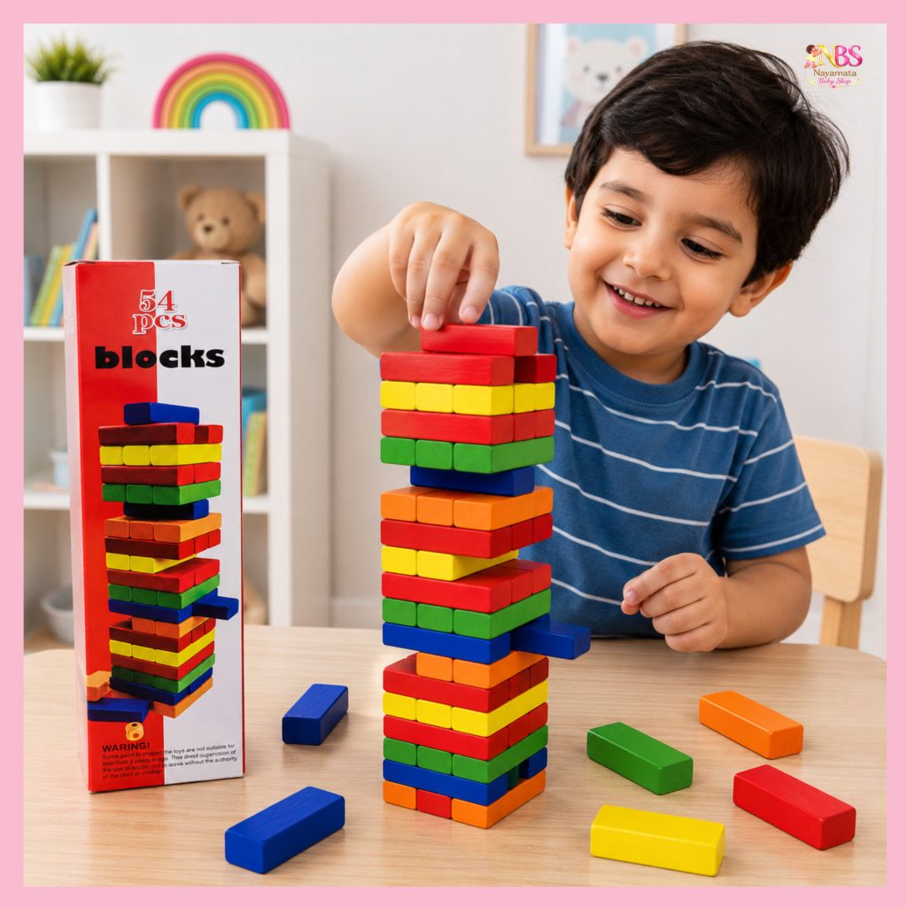 54 PCS Wooden Tumbling Tower Blocks Game | Educational Wooden Stacking Game for Kids in Bangladesh