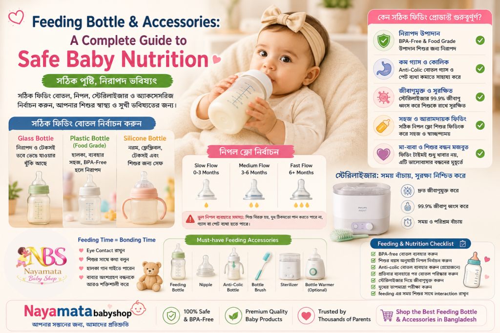 Baby feeding bottle and nipple for newborn nutrition care