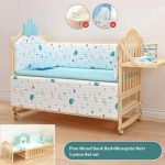Multifunctional Baby Bed, Solid Wood Newborn Cradle, Children's Crib With Mosquito Net